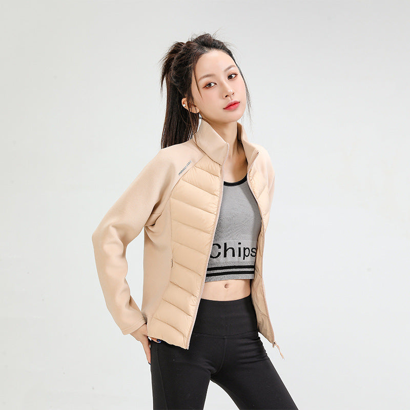 Women's hybrid padded jacket with fleece sleeves and stand-up collar Chichicherry