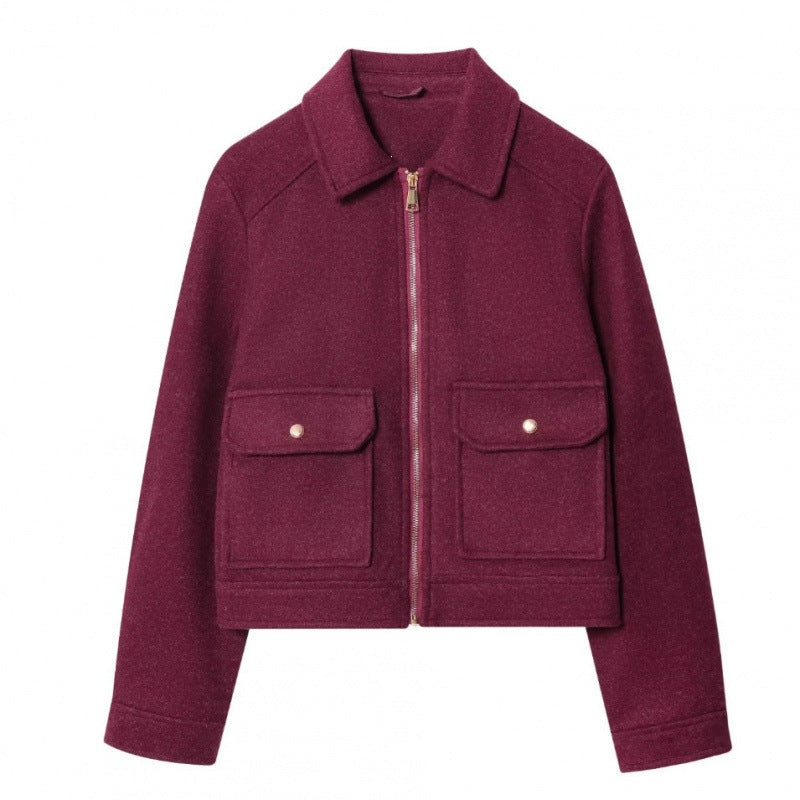 Women's short jacket in velour look with flap patch pockets and full-length zipper Chichicherry