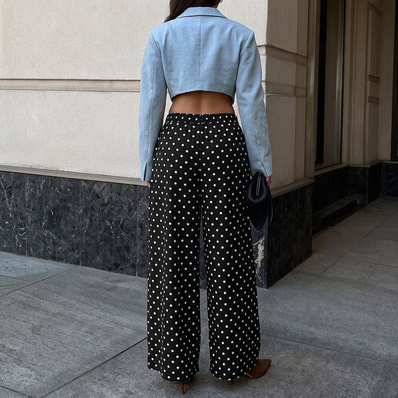 Women's High-Waist Palazzo Pants with Wide Leg and Polka Dot Print Chichicherry