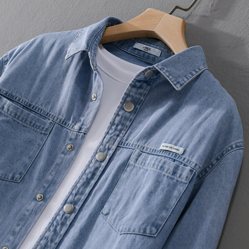 Men's jeans worker overshirt in shirt jacket style with chest pockets Chichicherry