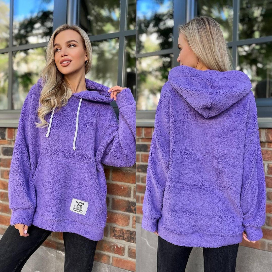 Damen Kuscheliger Teddy-Hoodie mit Kapuze, Kängurutasche und Oversize-Schnitt Chichicherry