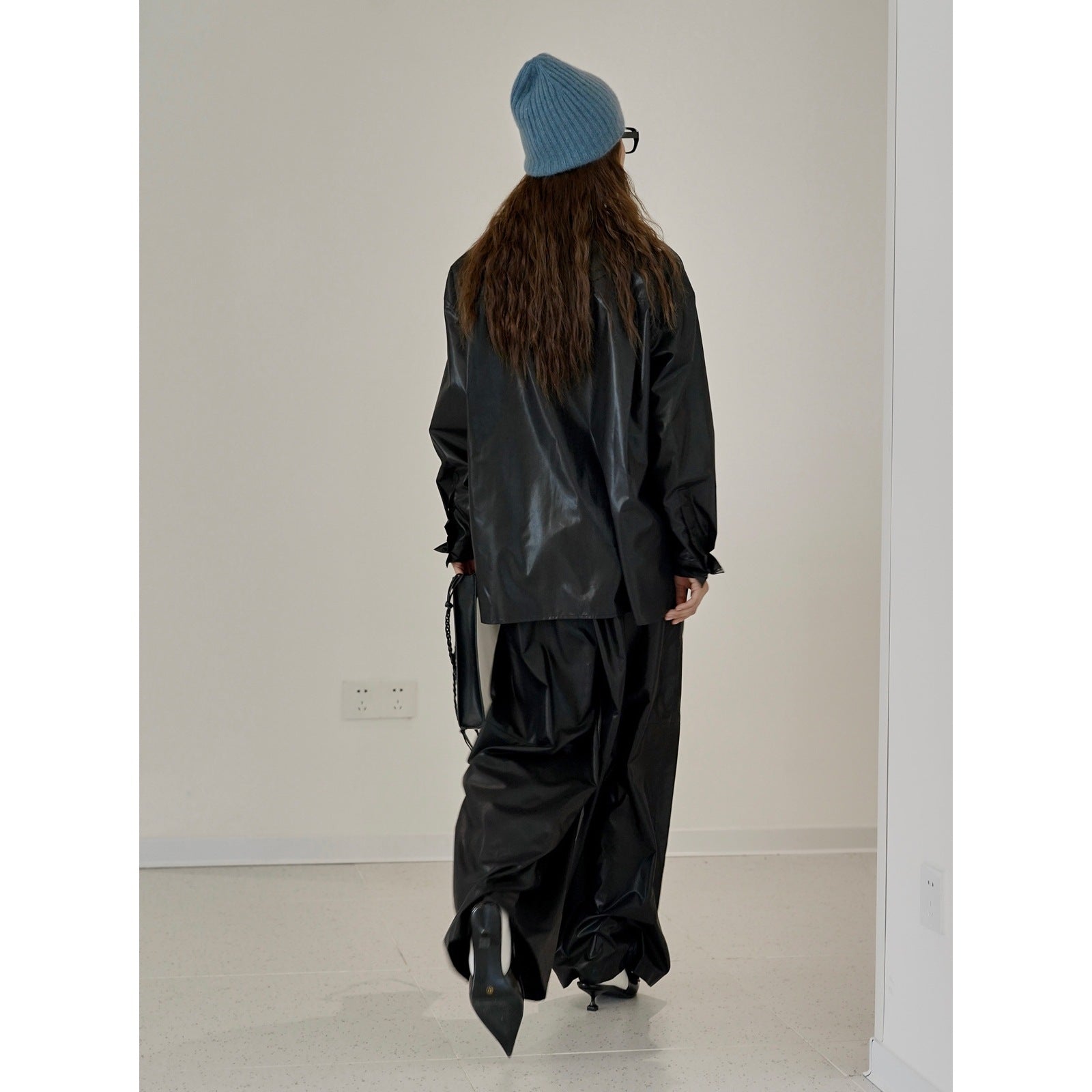 Women Wide Faux Leather Palazzo Pants with High Waist Chichicherry