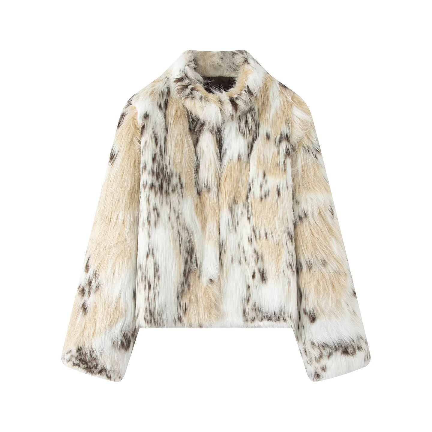 Women's short jacket made of faux fur with stand collar Chichicherry