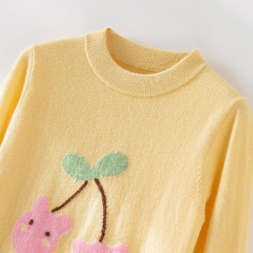 Women fine-knit sweater with playful cherry motif and round neck Chichicherry