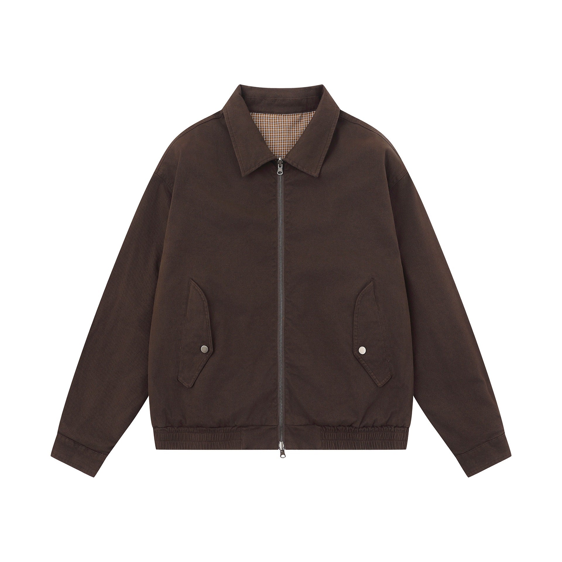 Men's Boxy Canvas Blouson Jacket with Zipper, Flap Pockets and Elastic Hem Chichicherry