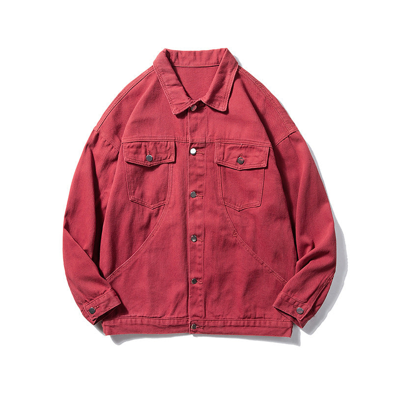 Men's Oversized Canvas Utility Jacket with Snap Front, Patch Chest Pockets, and Raglan Sleeves Chichicherry