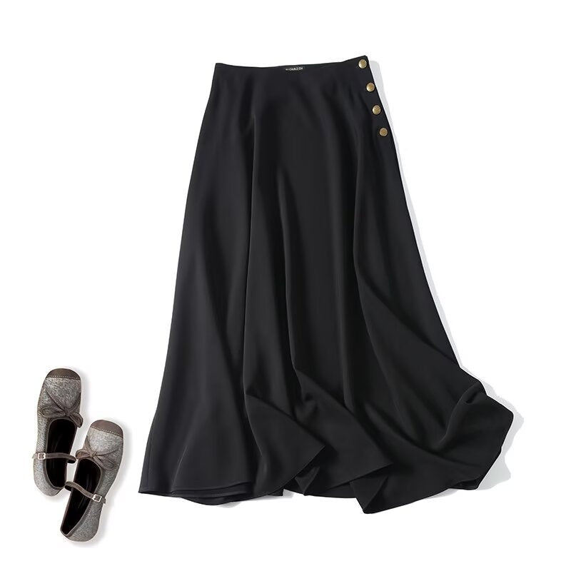 Women's maxi skirt with A-line, high waistband and decorative button placket Chichicherry