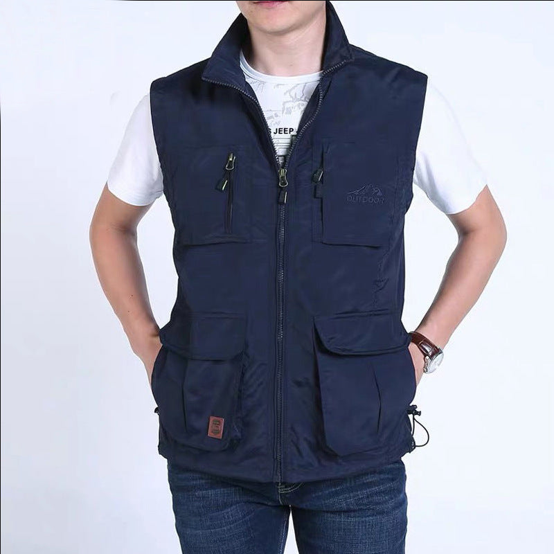 Men's Multifunctional Outdoor Vest with Mesh Lining, Zipper Pockets and Adjustable Hem Chichicherry