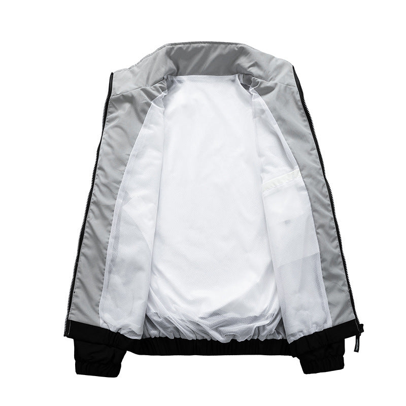 Men's Sporty Track Windbreaker Jacket with Stand Collar, Mesh Lining and Zipper Pockets Chichicherry