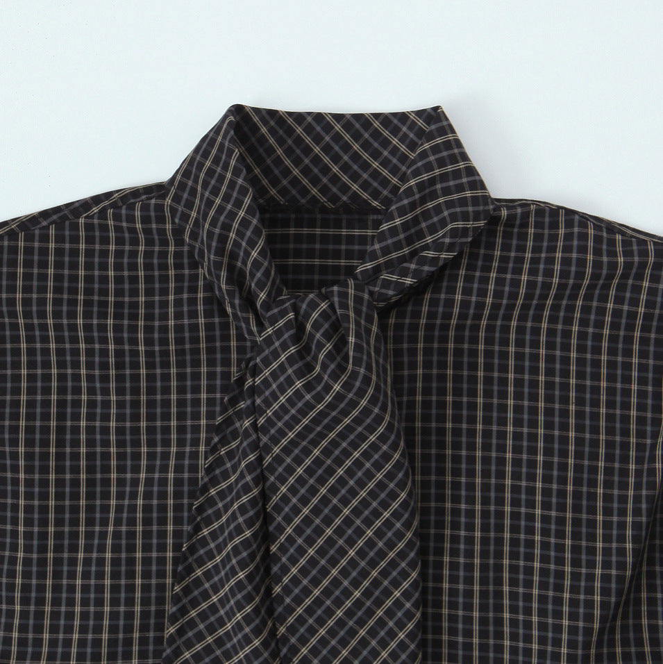Women Plaid Blouse Shirt with Bow and Loose Fit Chichicherry