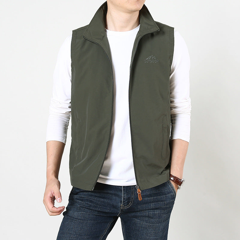 Men's lightweight windproof outdoor vest with stand-up collar and full-length zipper Chichicherry