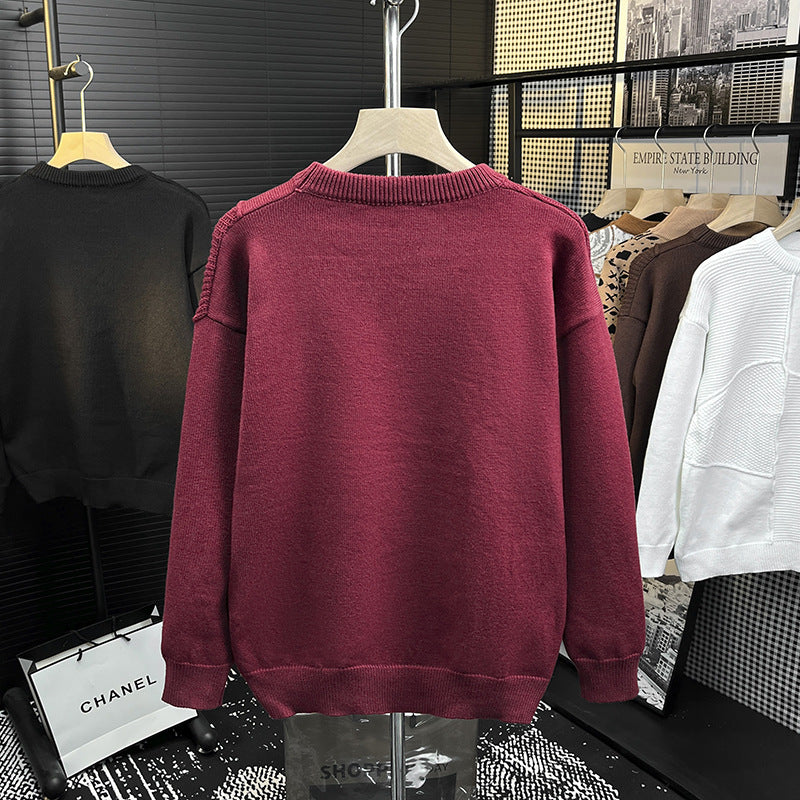 Herren Strukturierter Patchwork-Strickpullover mit Rundhals und gerippten Einsätzen Chichicherry