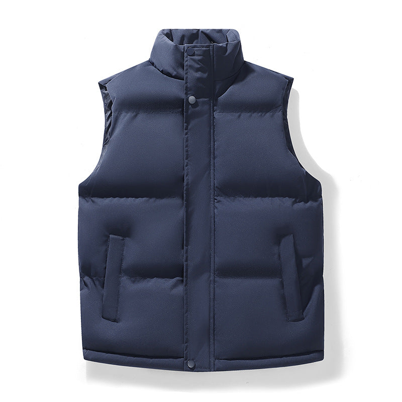 Men's Padded Quilted Vest with High Stand-Up Collar & Concealed Snap Placket Chichicherry