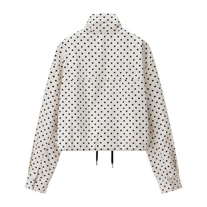 Women Two-Piece Polka Dot Blazer and Shorts Set with Volume Sleeves and High Waist Chichicherry