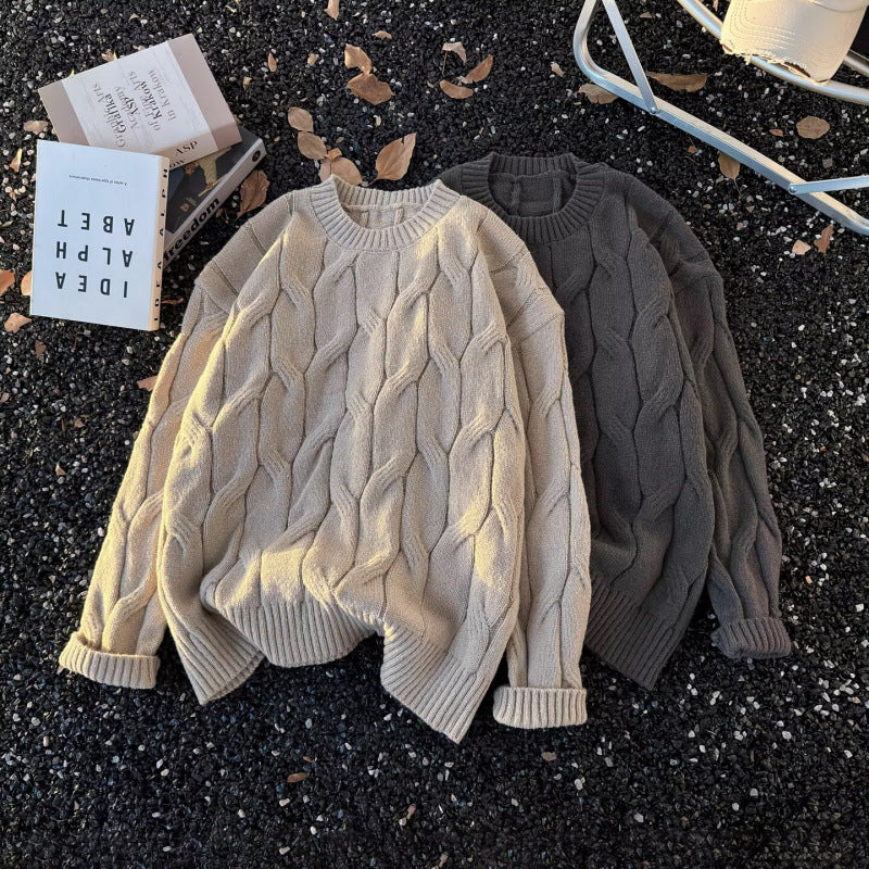 Damen Grobgestrickter Oversize-Zopfmuster-Strickpullover mit verkürztem Saum Chichicherry