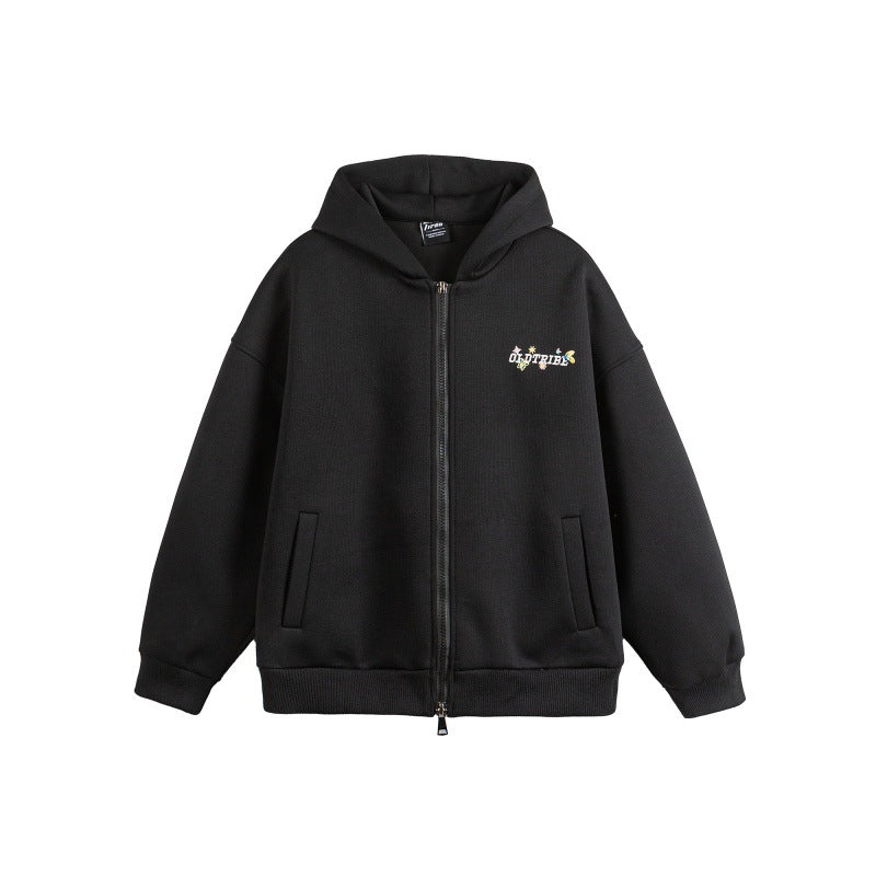 Unisex hooded zip jacket made of textured waffle quality in boxy cut with two-way zipper Chichicherry
