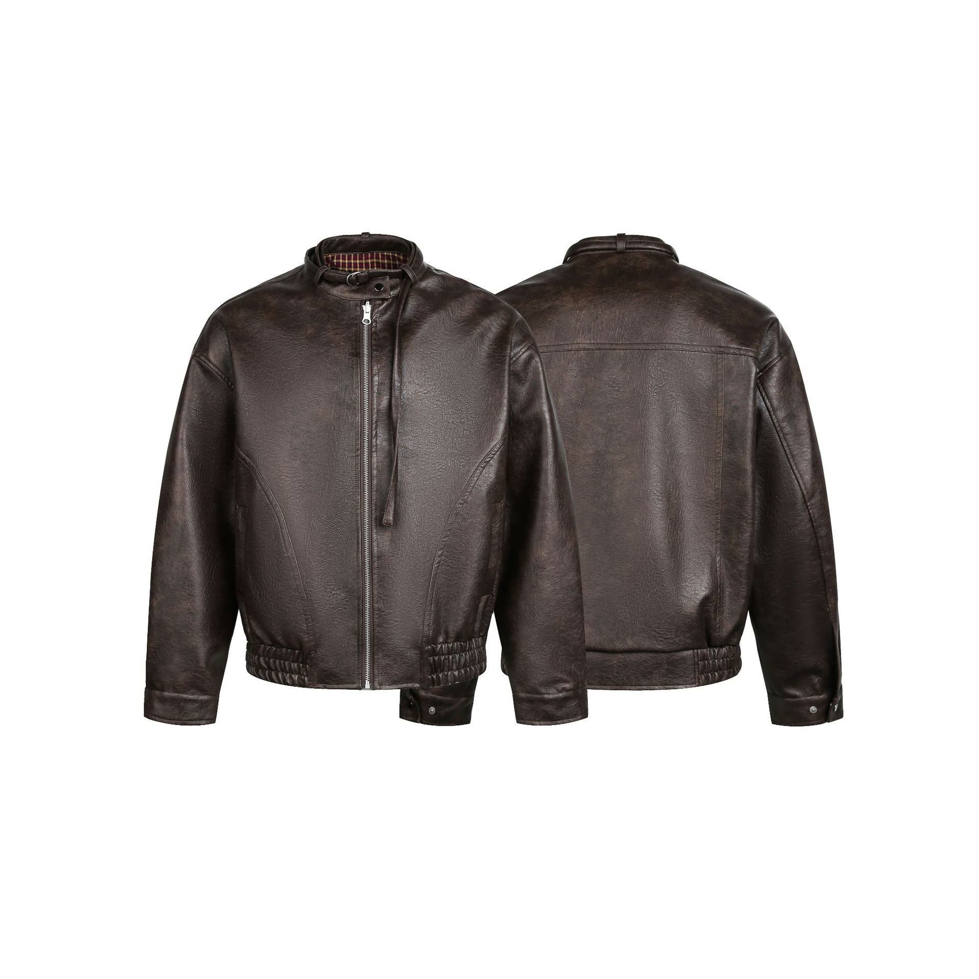 Men's leather pilot jacket with buckle collar and gathered hem Chichicherry