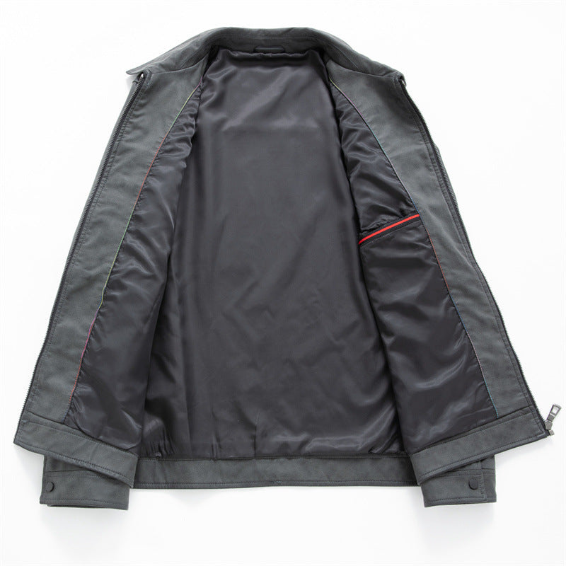 Men's Elegant Velvet Leather Transitional Jacket with Zipper and Shirt Collar Chichicherry