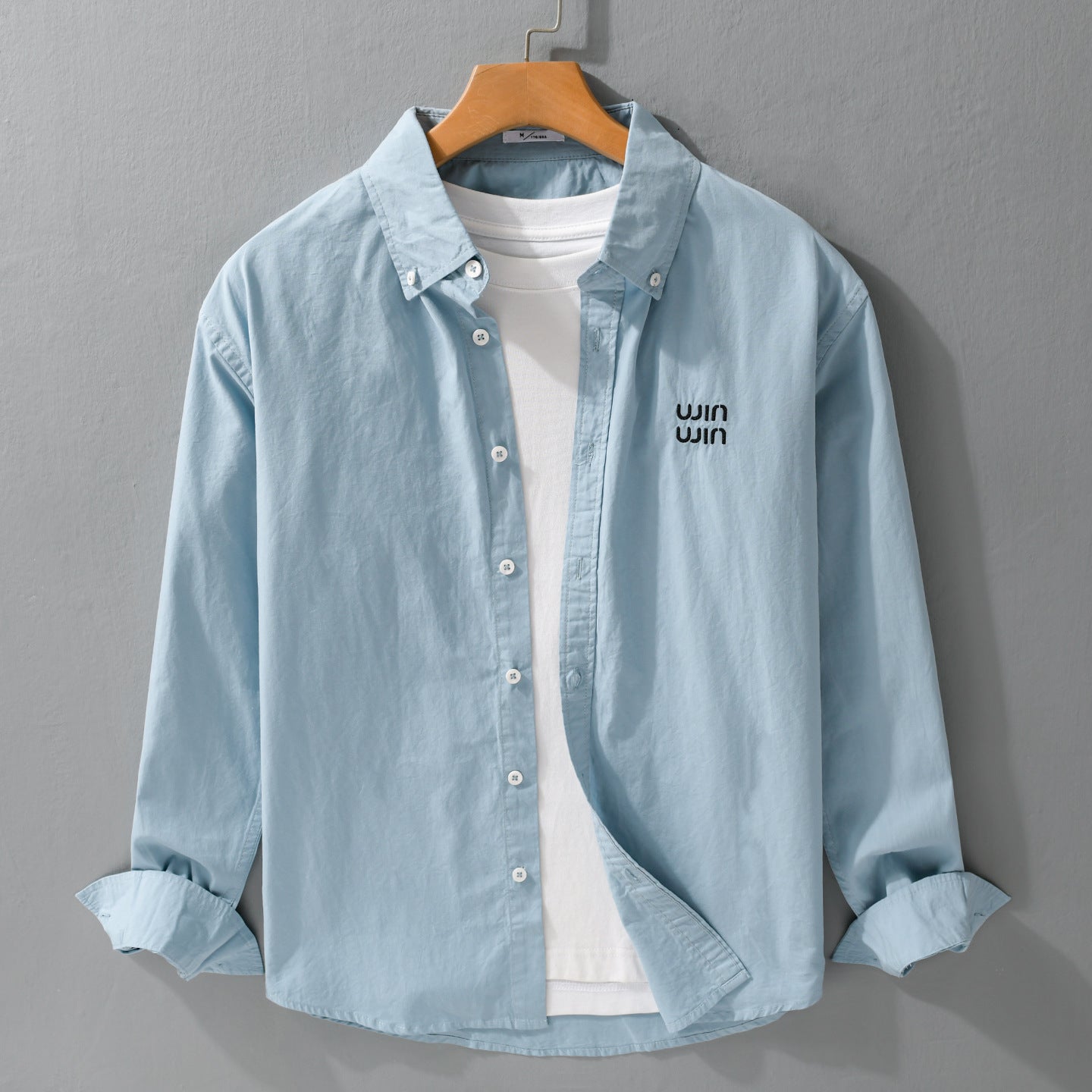 Men's Cotton Overshirt Jacket with Subtle Logo Embroidery and Relaxed Fit Chichicherry