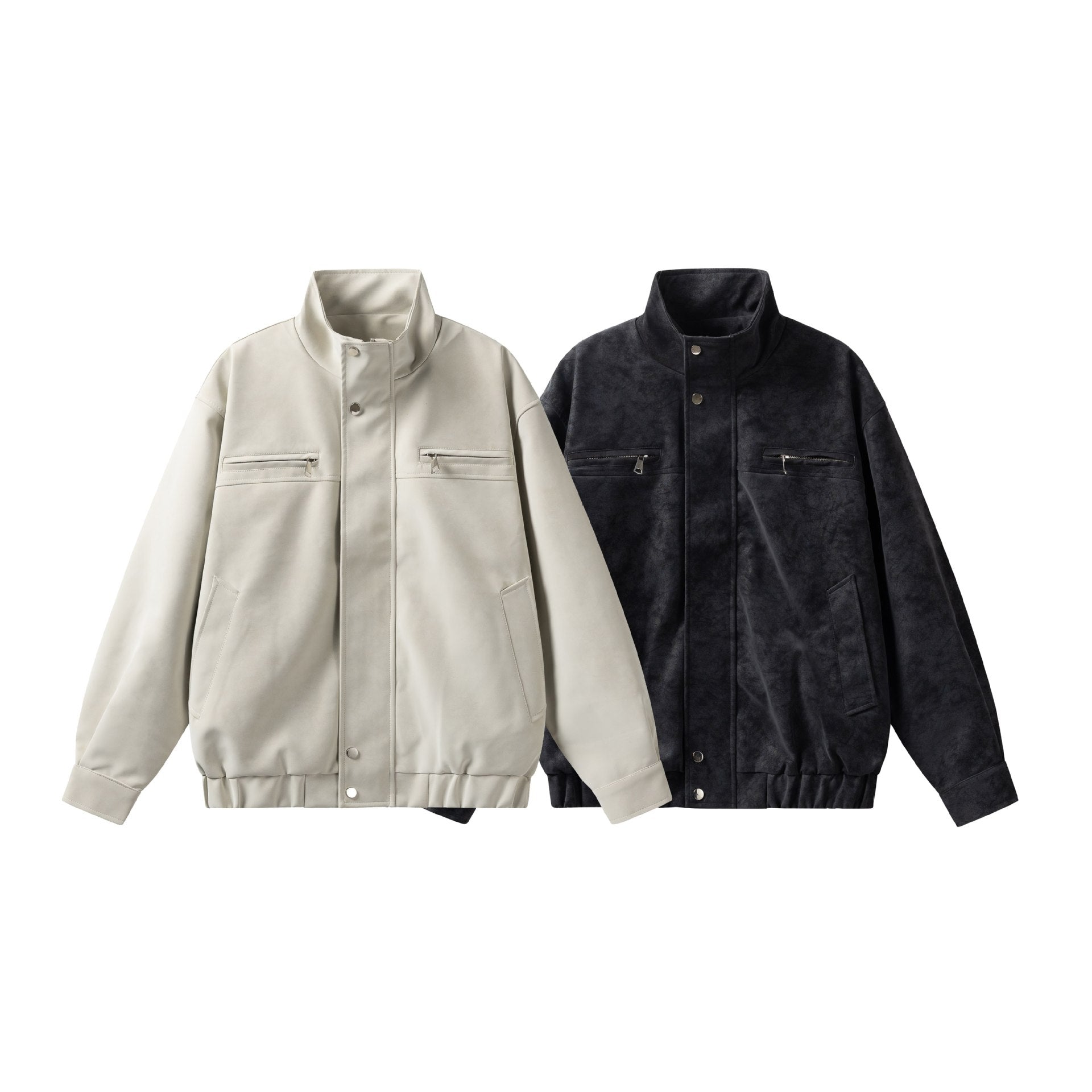 Women's short jacket in leather look with high stand-up collar, zip pockets and elastic hem Chichicherry