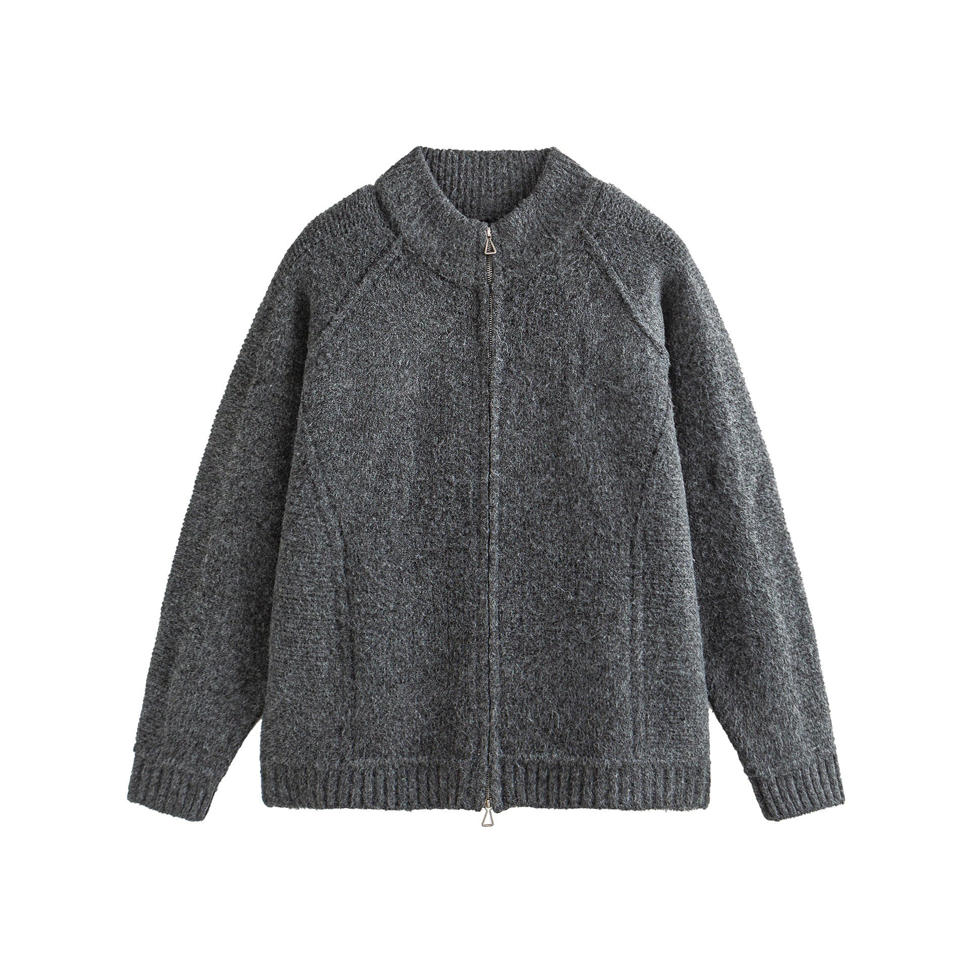 Unisex Knit Zip Jacket in Boxy Cut with High Ribbed Collar and Raglan Sleeves Chichicherry