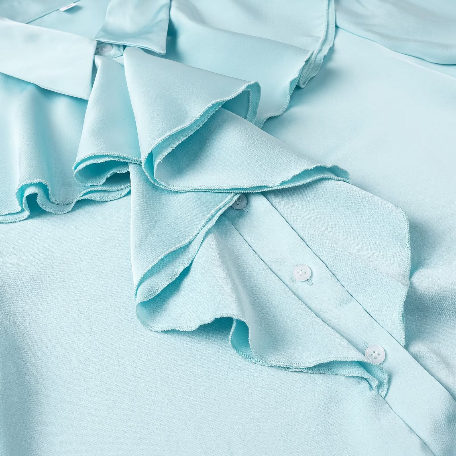 Women's Bow Blouse with Ruffled Front and Ruffled Hem Chichicherry