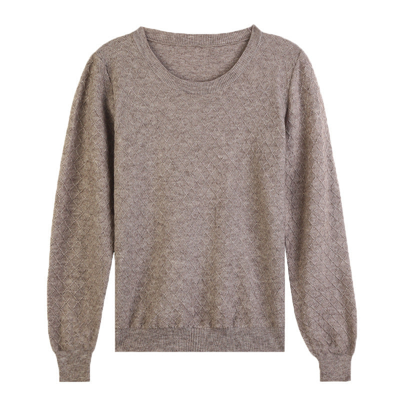 Women's Casual Fine Knit Sweater with Subtle Diamond Pattern and Ribbed Cuffs Chichicherry