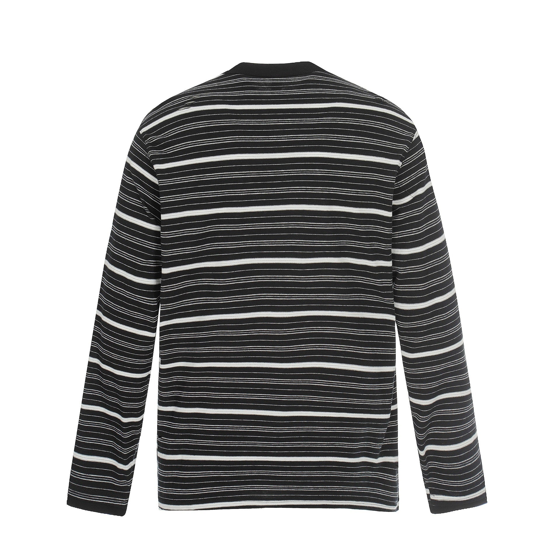 Men's Long Sleeve Henley Shirt with Striped Pattern and Distressed Details Chichicherry