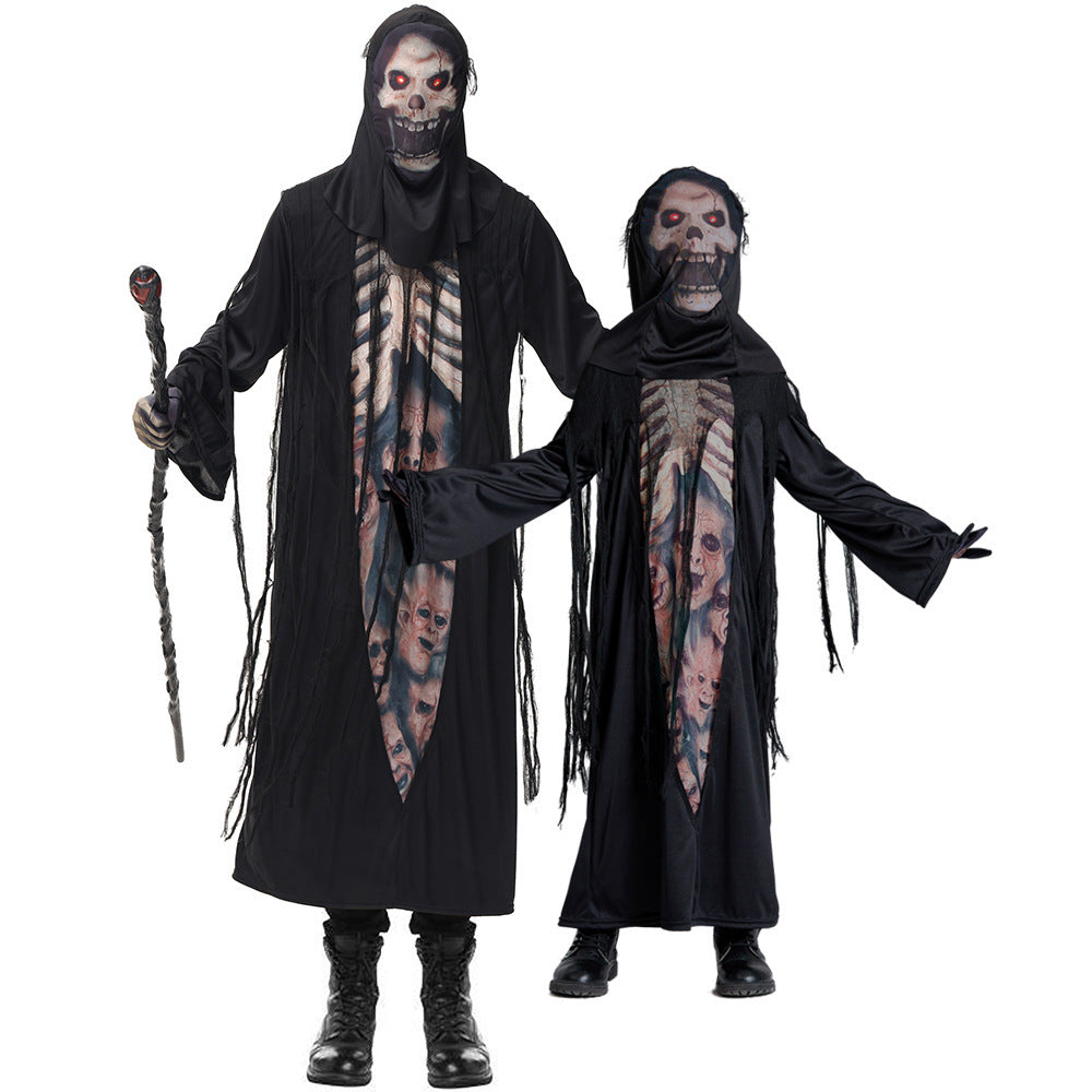 Unisex Spooky Skeleton Costume with Hood and Fringes Chichicherry