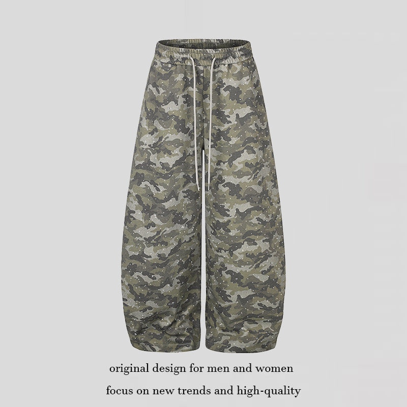 Women's Wide Camouflage Sweatpants with Balloon Legs and Drawstring Chichicherry
