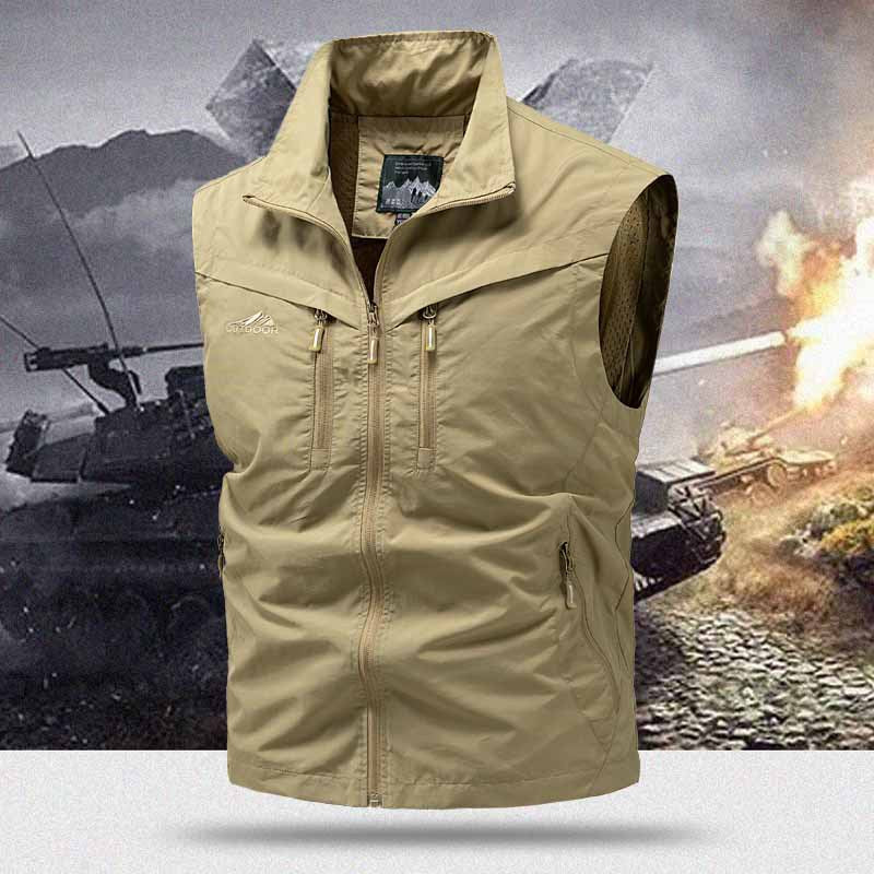 Men's Technical Utility Vest with High Collar and Multi-Pockets Chichicherry