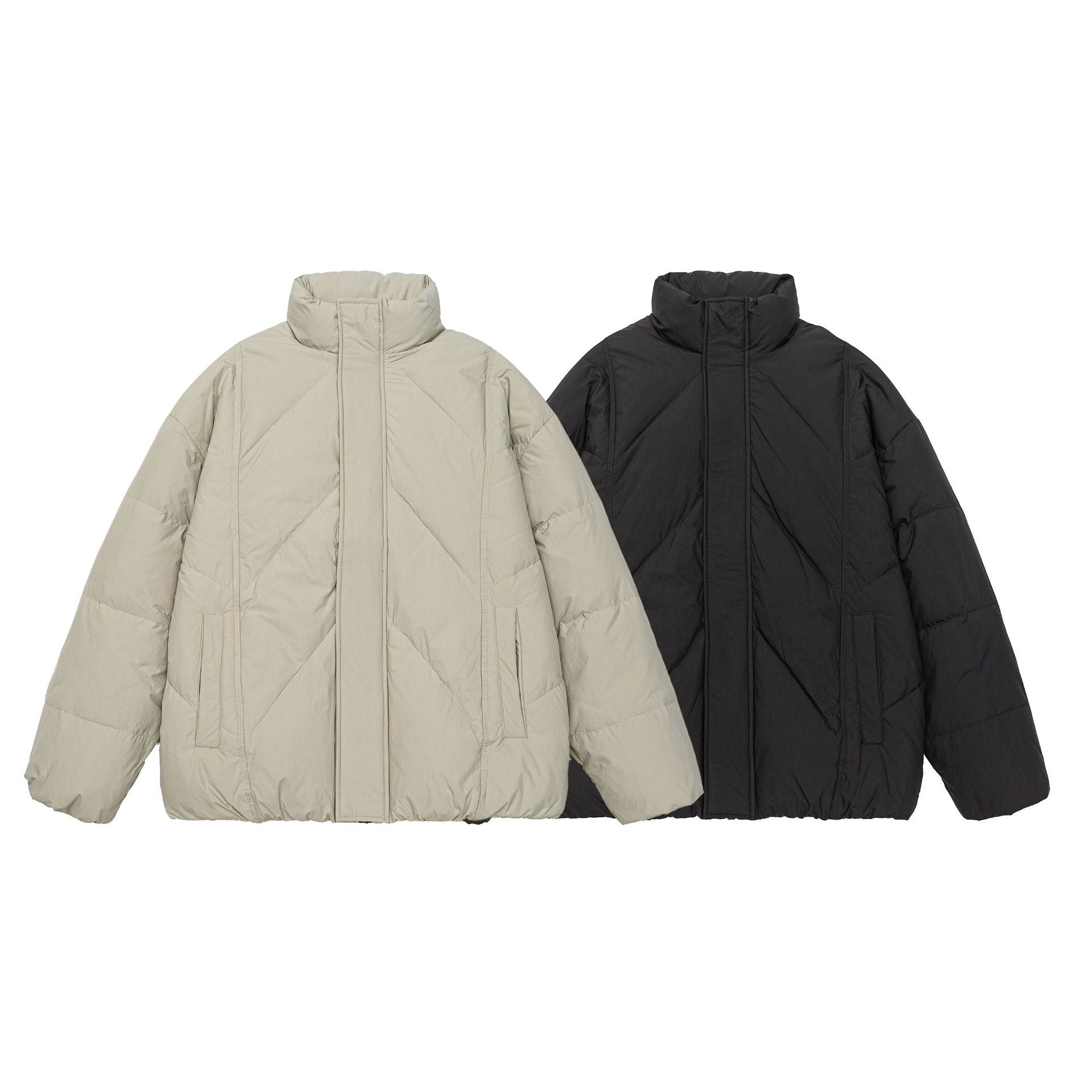 Unisex Oversized quilted winter jacket with high stand-up collar and concealed zipper Chichicherry