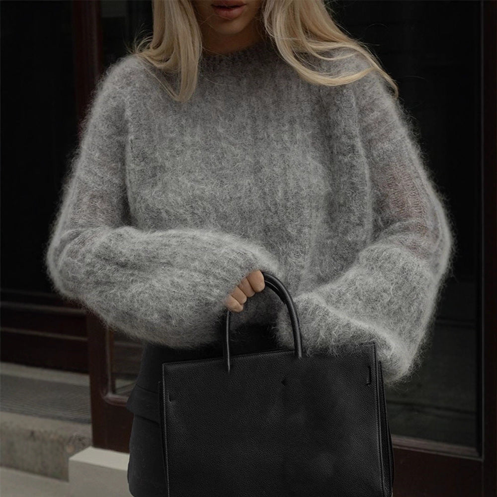 Women's Oversized Mohair Sweater with voluminous Balloon Sleeves and Fine Knit Collar Chichicherry