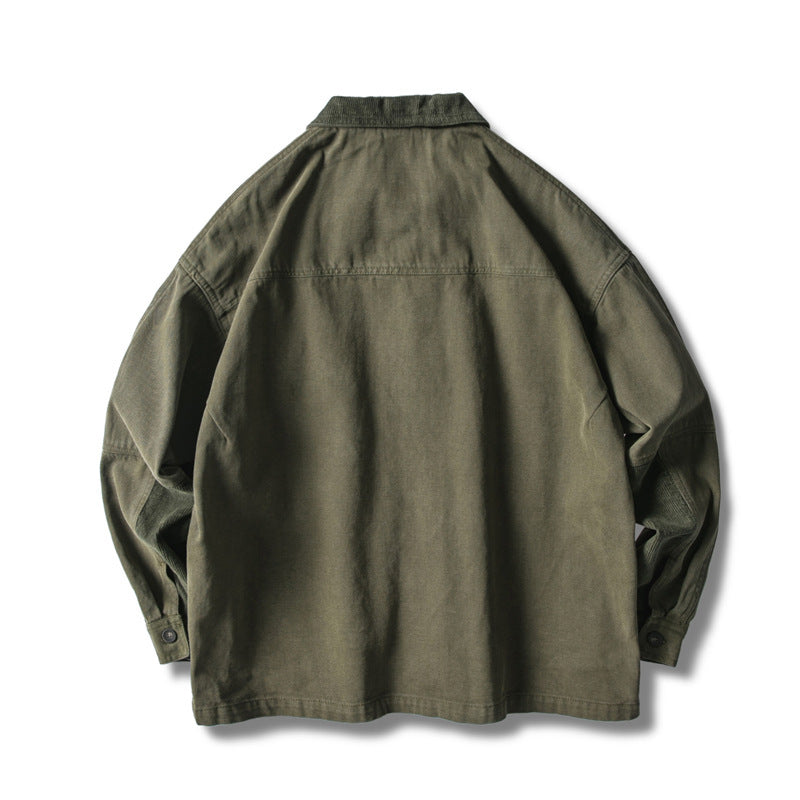 Men's loosely cut field jacket in workwear style with patch pockets and corduroy collar Chichicherry