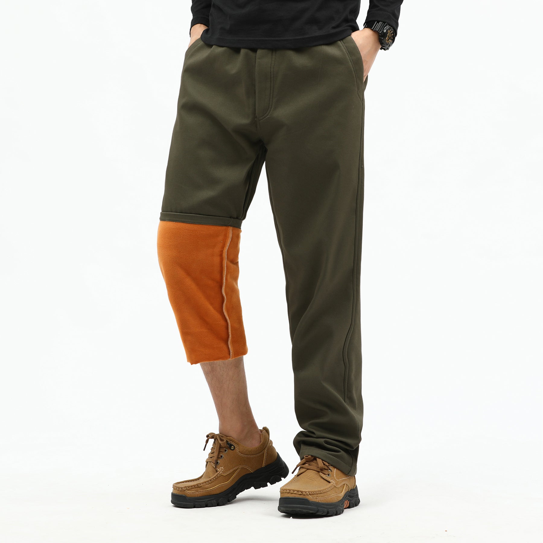 Men's Contrast-Lined Chino Jogger with Turned-Up Fleece Lining and Elastic Waistband Chichicherry
