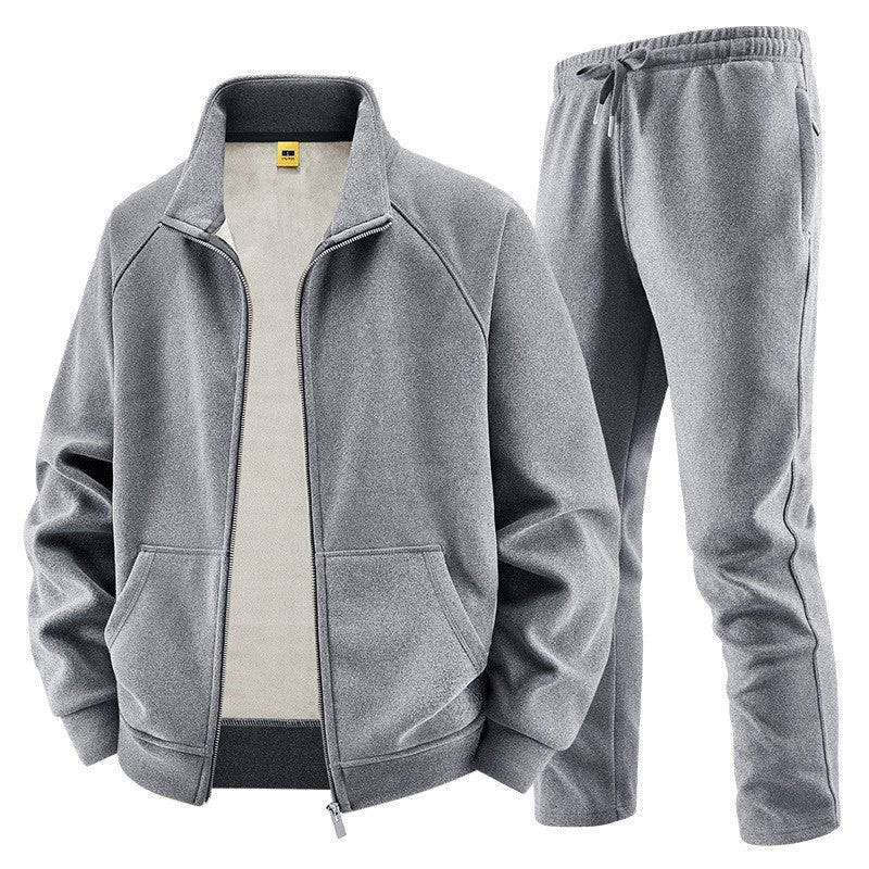 Men's Fleece Training Set with Stand-up Collar and Elastic Waistband Chichicherry