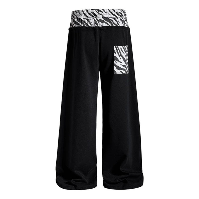 Women's Casual Palazzo Jogging Pants with Elastic Waistband, Zebra Knee Patches and Star Print Chichicherry