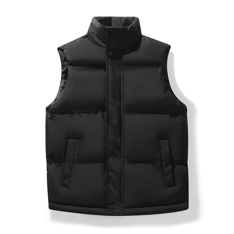 Men's Padded Quilted Vest with High Stand-Up Collar & Concealed Snap Placket Chichicherry