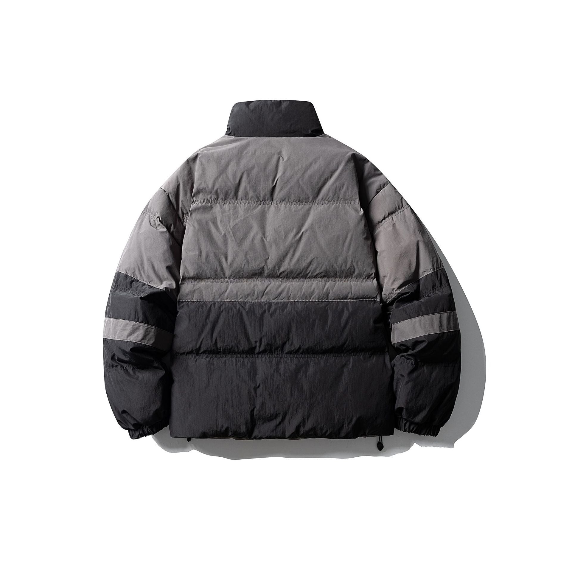 Men's color block quilted short jacket with high stand-up collar and drawstring hem