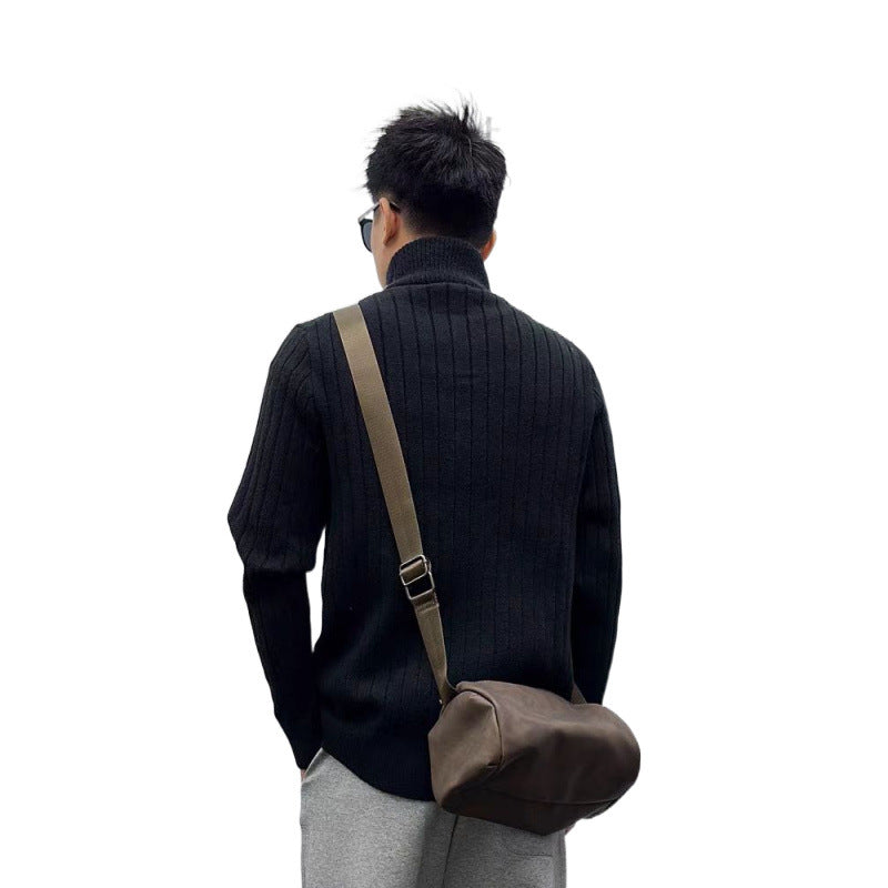 Herren Feinstrukturierter Zopfmuster-Cardigan mit hohem Stehkragen und durchgehender Knopfleiste Chichicherry