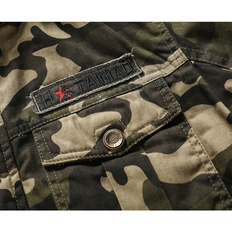 Men's Hooded Camouflage Field Jacket with Teddy Lining, Multiple Pockets and Ribbed Cuffs Chichicherry