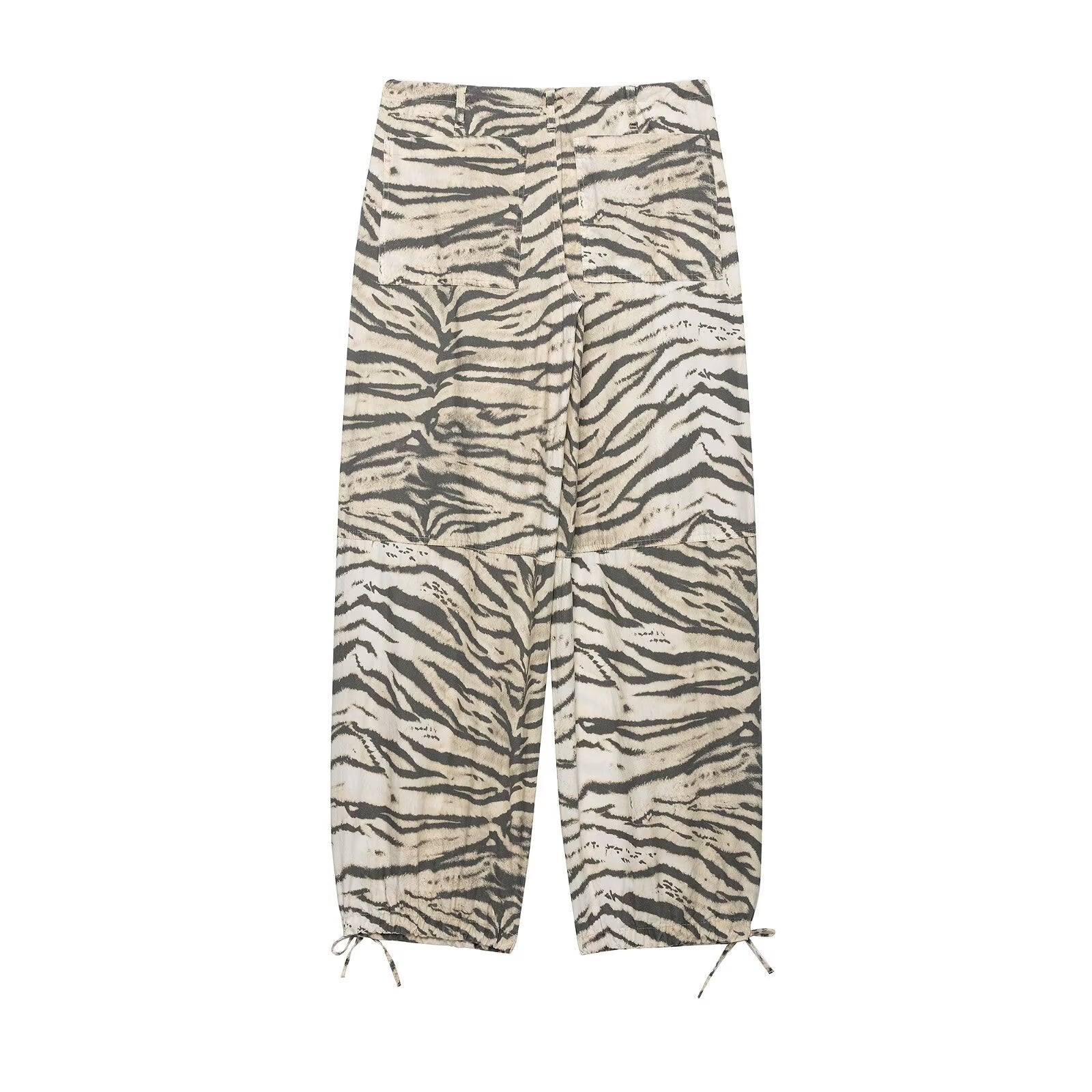 Women's Wide Palazzo Pants with Drawstring Waistband, Drawstrings and Animal Print Chichicherry