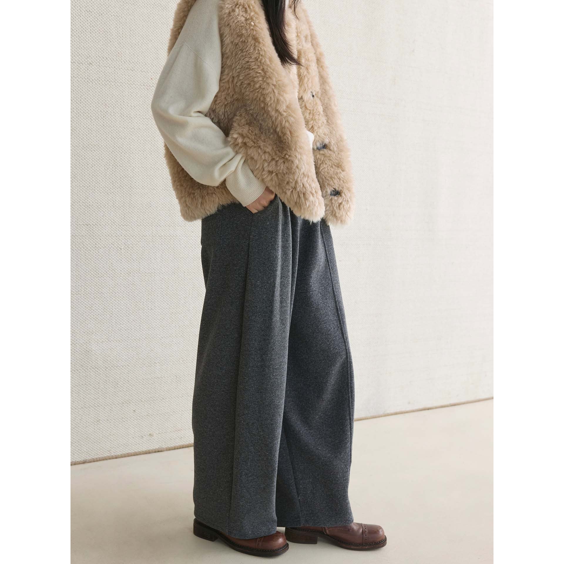Ladies Wide High-Waist Knit Palazzo Lounge Pants Chichicherry