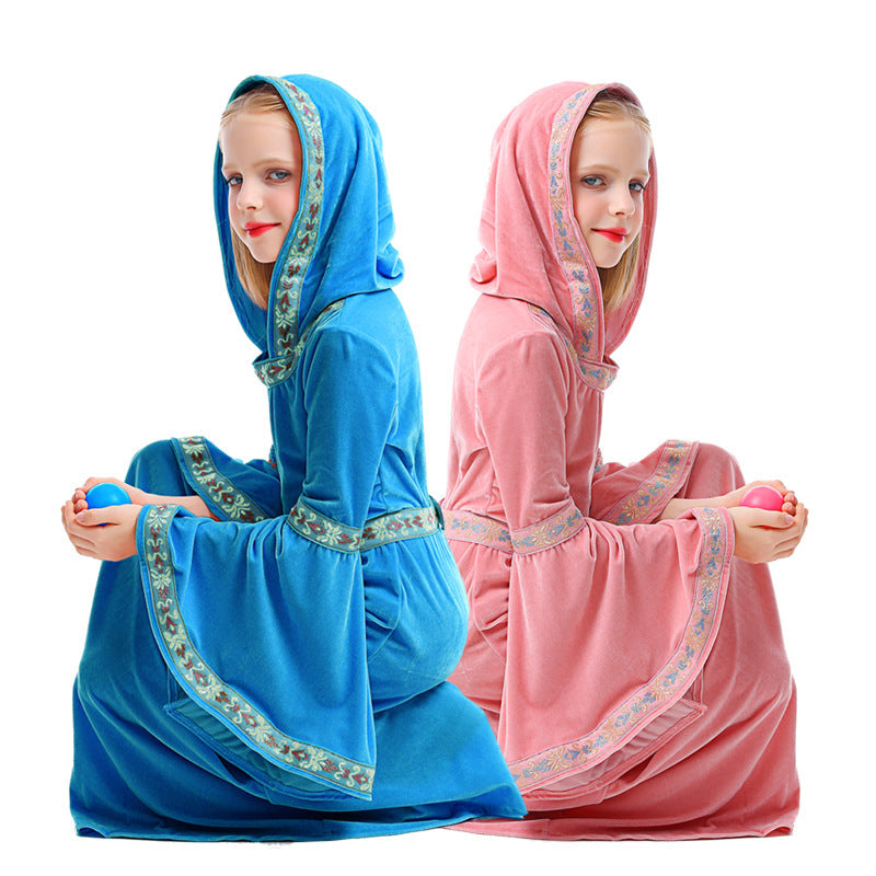 Girls Wizard Costume with Hood and Flared Sleeves Chichicherry
