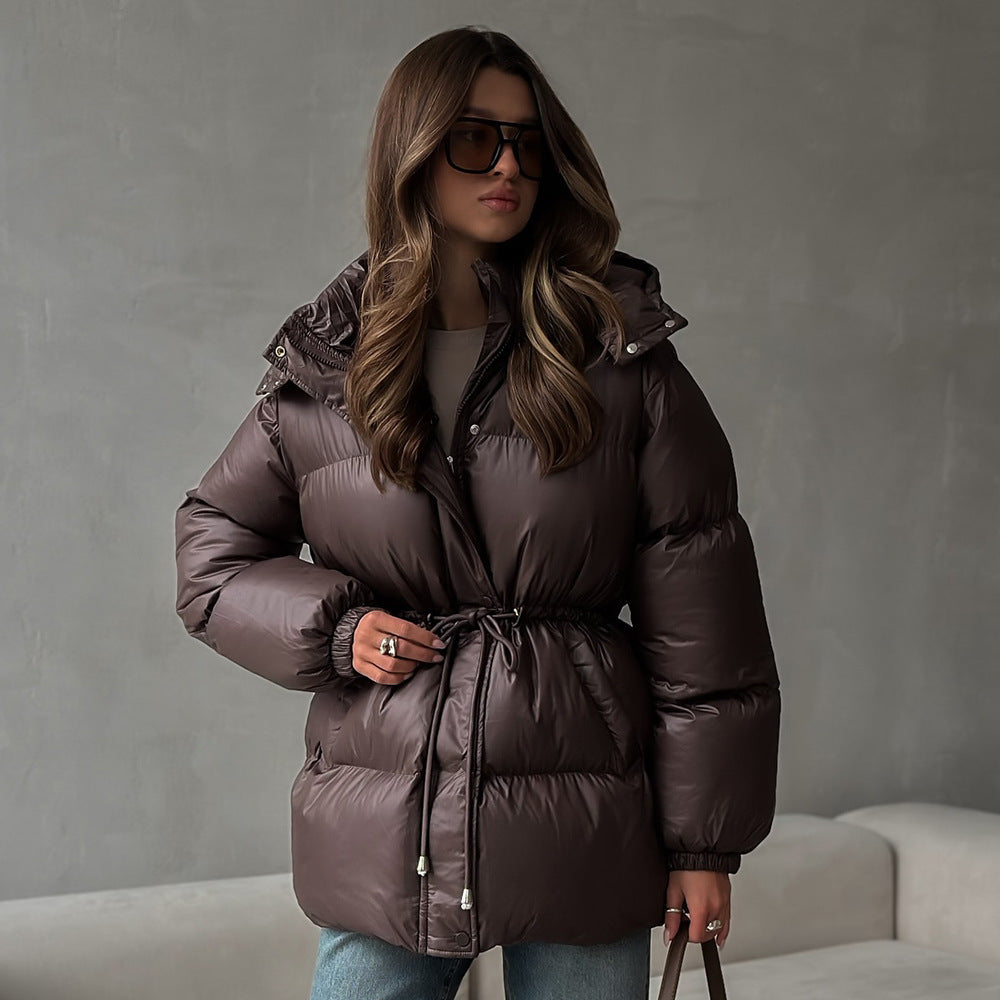 Women Longer padded parka with hood, drawstring waist and oversized silhouette Chichicherry