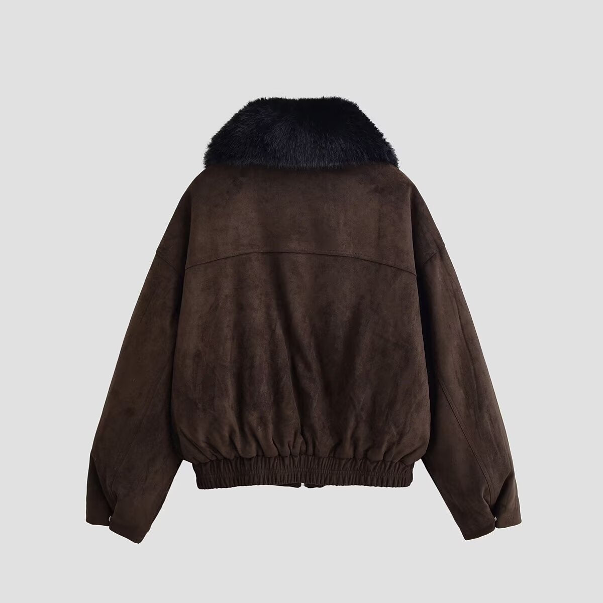 Women's Oversized Aviator Jacket made of Suede Leather Imitation with Large Faux Fur Collar Chichicherry