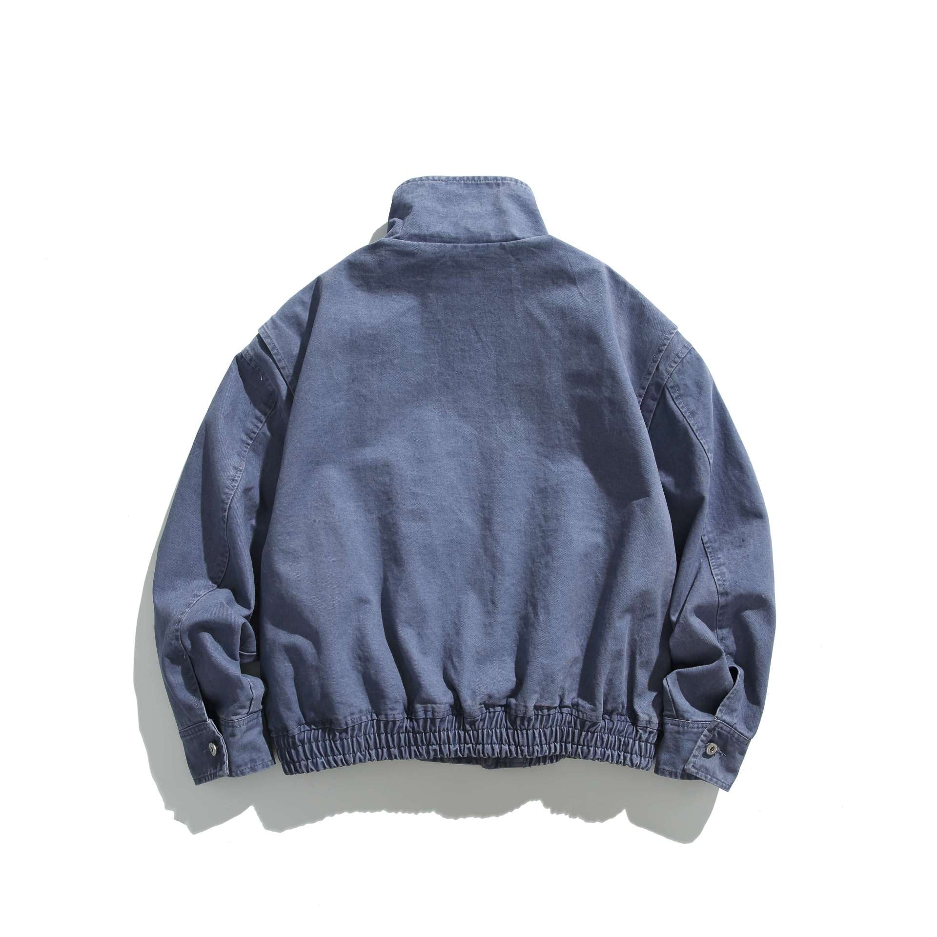 Unisex Short Jacket in Vintage Canvas with High Stand-Up Collar and Utility Pockets Chichicherry