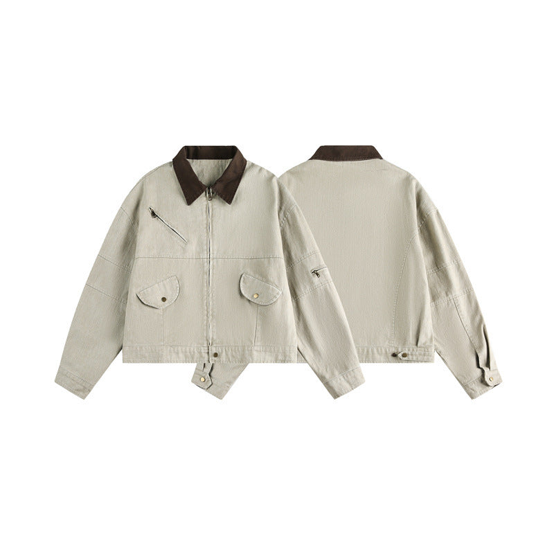 Unisex Boxy-Canvas-Jacket with contrast collar and multifunctional flap pockets Chichicherry