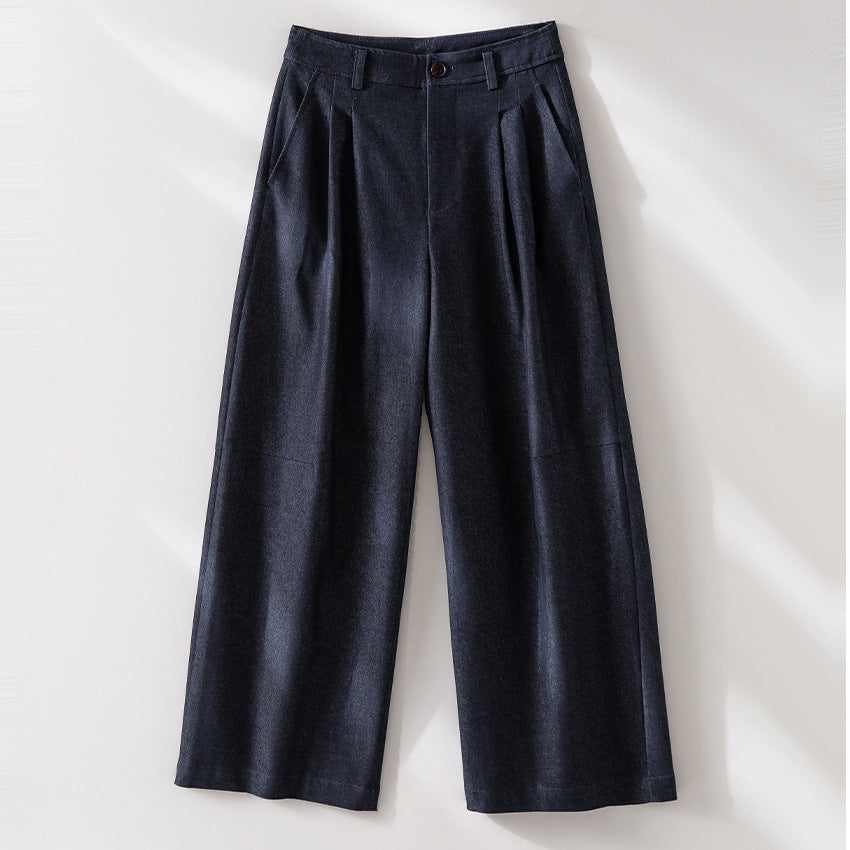 Women's Wide Pleated Trousers with High Waist and Cropped Cut Chichicherry