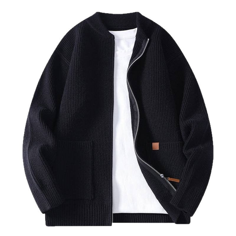 Men's Structured Knit Bomber Jacket with Full Zip and Patch Pockets Chichicherry